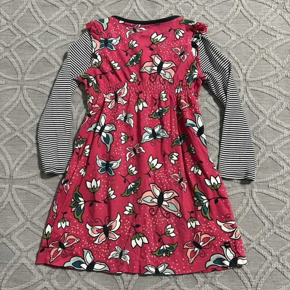 Tea Collection Sz 6 Pink Butterflies & Stripes Dress